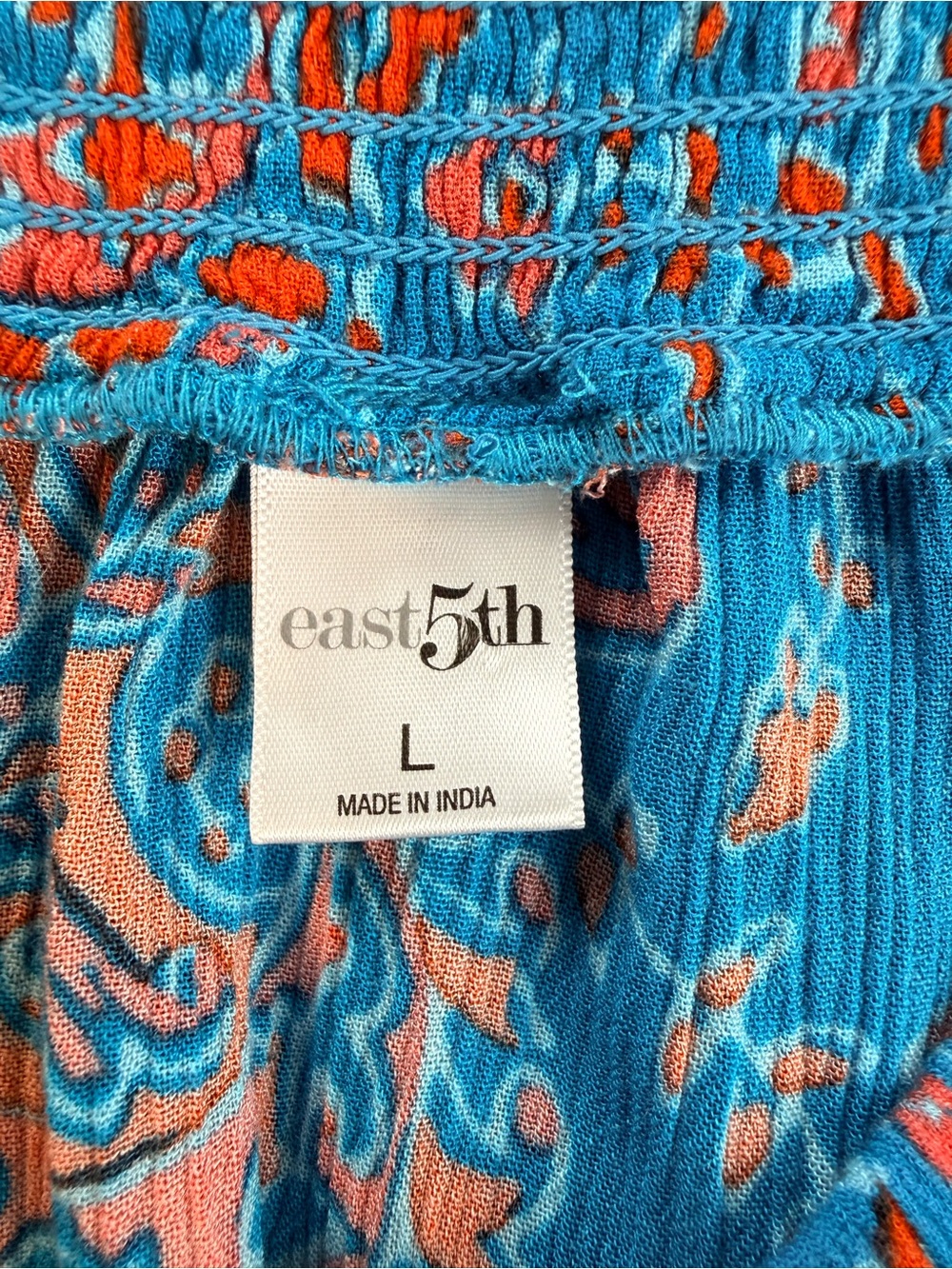East 5th Boho Paisley Maxi Skirt Large Blue Orange‎ Smocked Waist Festival Skirt - Picture 7 of 7